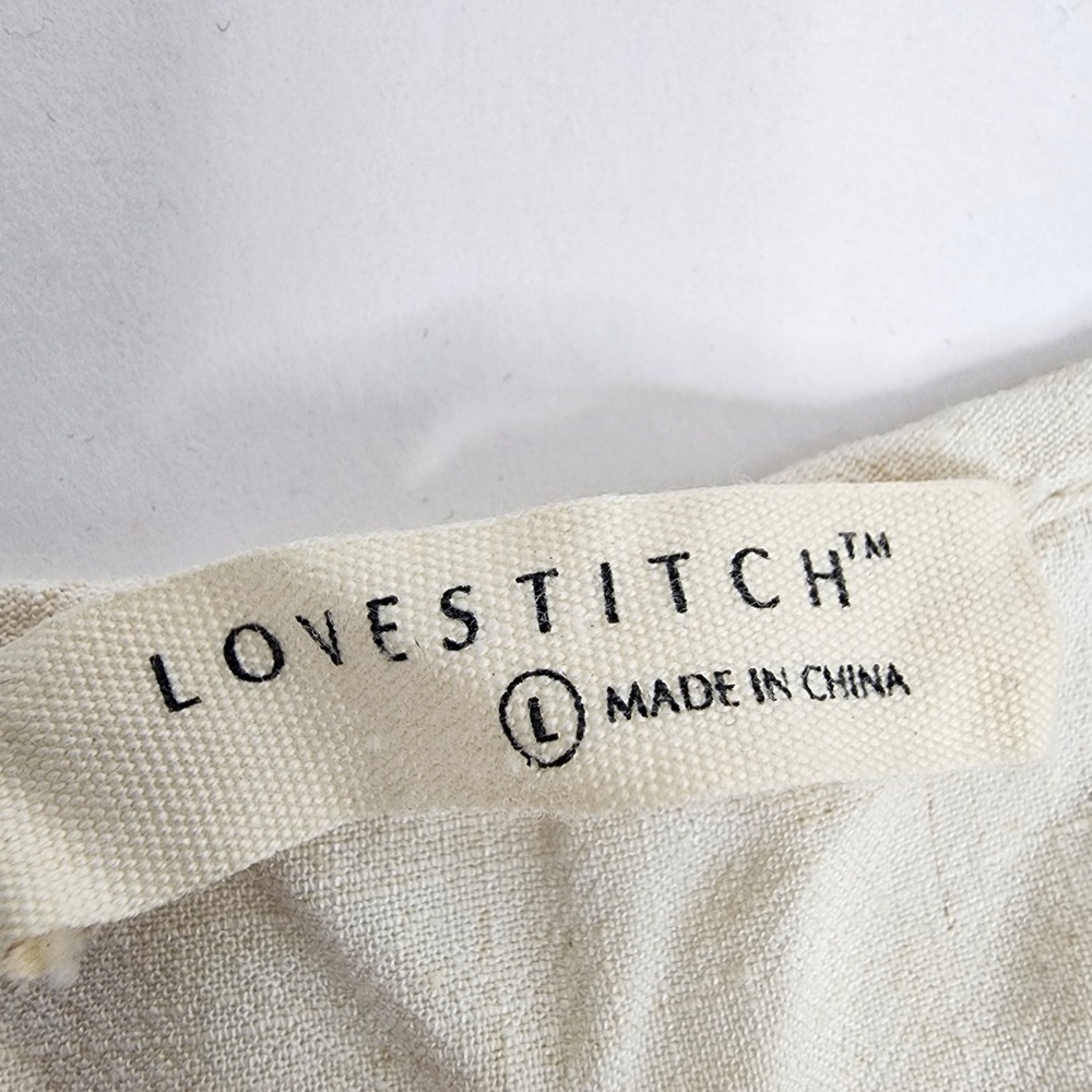 Love Stitch Dress Women's Large Boho Embroidered Linen Blend‎ Cream - Picture 4 of 5
